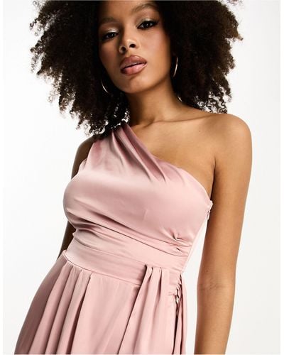 TFNC London Bridesmaids One Shoulder Maxi Dress With Pleated Detail - Pink