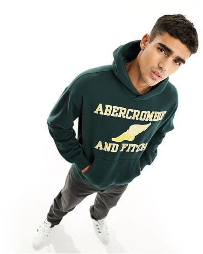 Abercrombie & Fitch Varsity Logo Oversized Hoodie - Green
