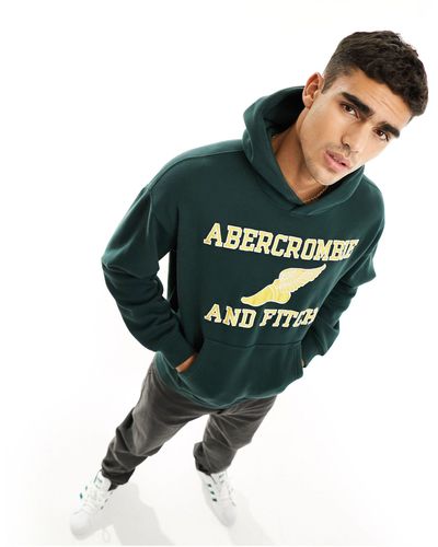 Abercrombie & Fitch Felpa con cappuccio e logo oversize stile college - Verde