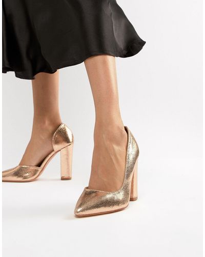 Glamorous Rose Block Heeled Shoes - Metallic