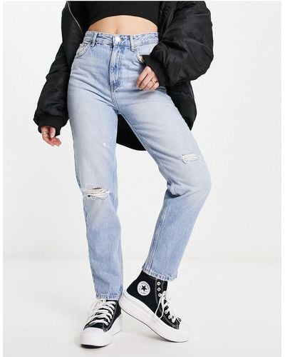 Pull&Bear Mom Jeans Met Hoge Taille En Scheuren - Zwart