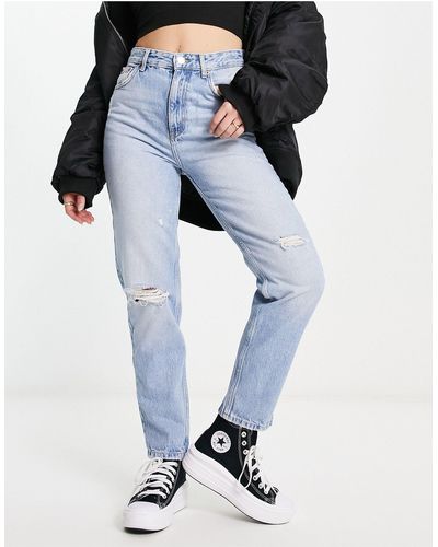 Pull&Bear Mom jeans a vita alta con strappi medio - Nero