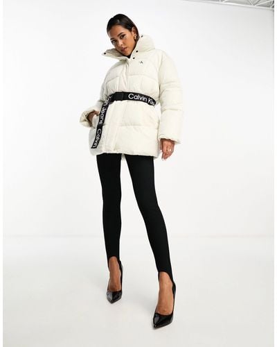 Calvin Klein Doudoune longue avec ceinture - Blanc