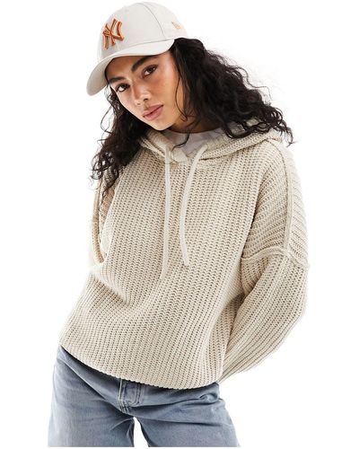Pull&Bear Chenille Oversized Knit Hoodie - Natural