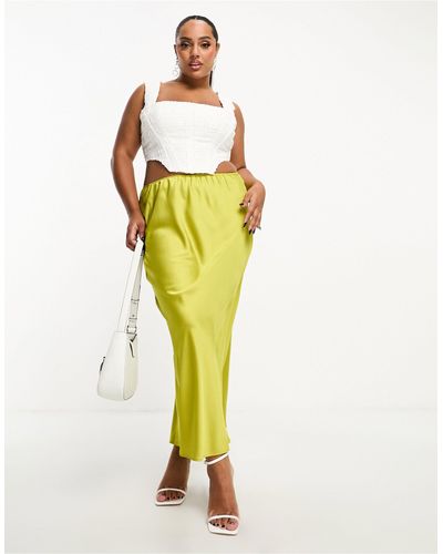 ASOS Asos Design Curve Satin Bias Midi Skirt - Yellow