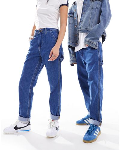 Lee Jeans Jean fuselé unisexe coupe charpentier - délavage moyen - Bleu