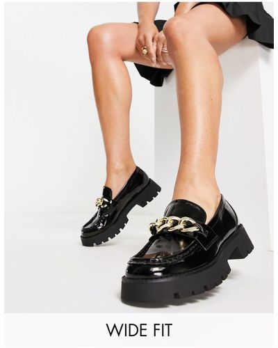 Pull&Bear Loafers Met Dikke Zool, Brede Pasvorm En Ketting - Zwart