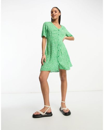 Monki Button Through Mini Dress - Green