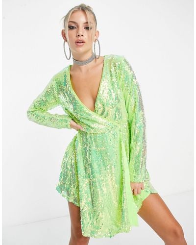 Collective The Label Exclusive Sequin Wrap Dress - Green