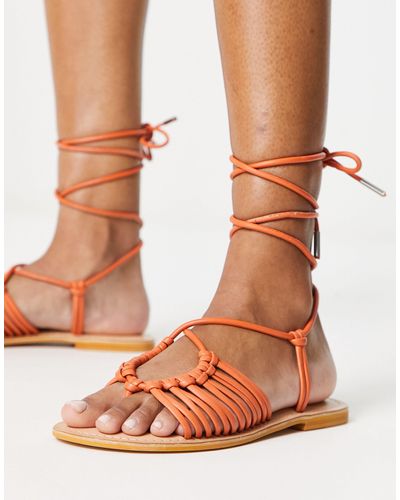 ASOS Fizz Leather Knotted Strappy Flat Sandal - Orange