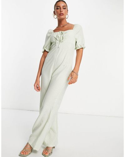 Vila Textured Jumpsuit With Tie Detail - Green