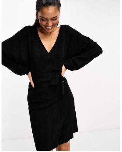 Pretty Lavish Knitted Wrap Mini Dress - Black