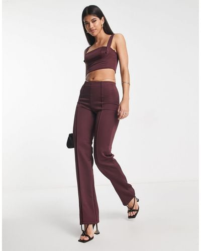 ASOS Scuba Fitted Straight Leg Trousers With Pintucks - Red