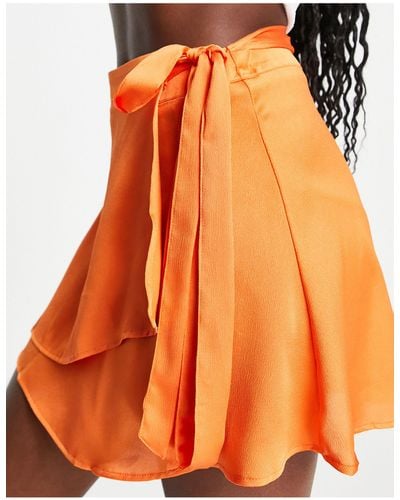 Stradivarius Satin Wrap Mini Skirt - Orange