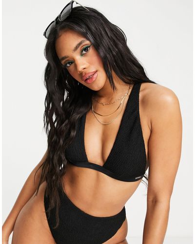 Free Society Mix And Match Crinkle Multiway Triangle Bikini Top - Black