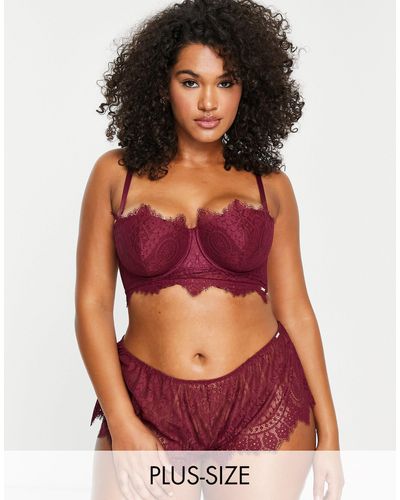 Figleaves Adore - soutien-gorge balconnet rembourré style bustier en dentelle - cassis - Rouge