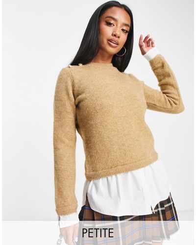 River Island Petite Button Detail Hybrid Sweater - Brown