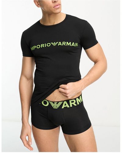Emporio Armani – bodywear – lounge-set mit t-shirt und unterhose - Schwarz
