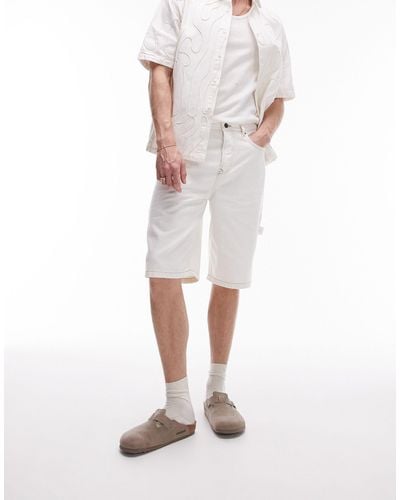 TOPMAN Longline Carpenter Denim Shorts - White