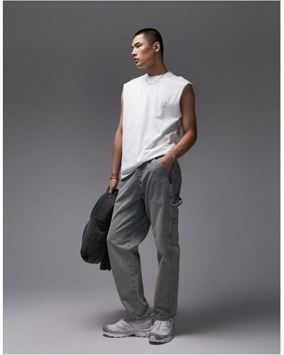 TOPMAN Oversized Fit Sleeveless T-shirt - Grey