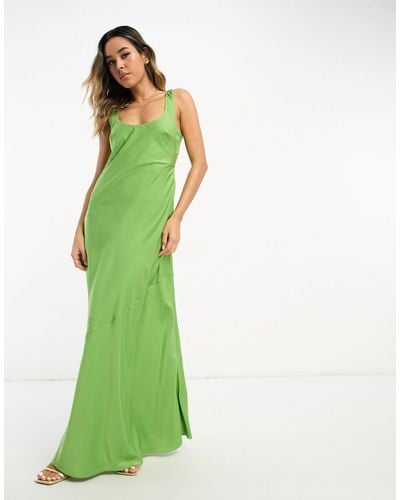 ASOS Satin Scoop Neck Maxi Dress With Cut Out Waist Detail - Green