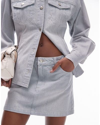 TOPSHOP Denim Mini Pelmet Skirt - Grey
