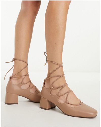 ASOS Shay Ghillie Tie Leg Block Heeled Shoes - Natural