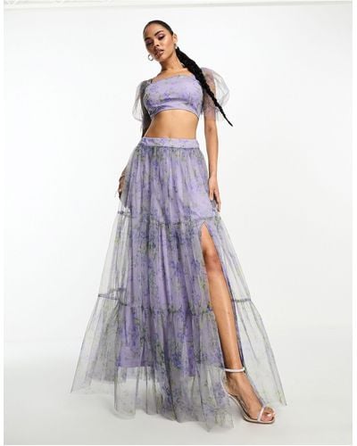 LACE & BEADS Organza Maxi Skirt Co-ord - Blue