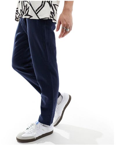 SELECTED Slim Tapered Linen Mix Trouser - Blue