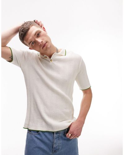 TOPMAN Knitted Rib Texture Polo With Contrast Tipping - White