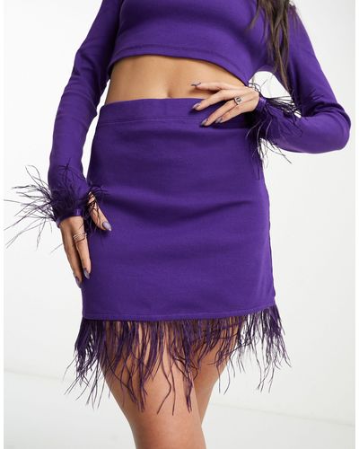 ONLY Faux Feather Trim Mini Skirt Co-ord - Purple