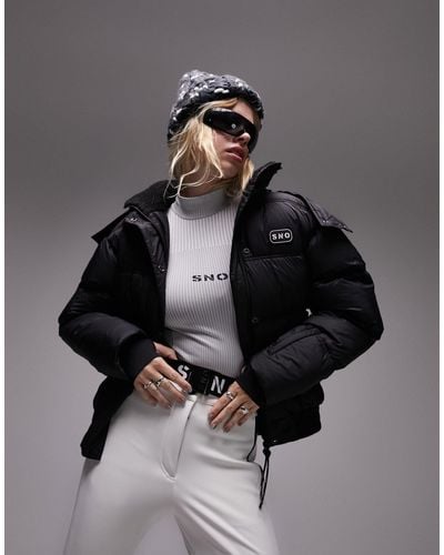 TOPSHOP Sno Hooded Ski Puffer Jacket - Grey