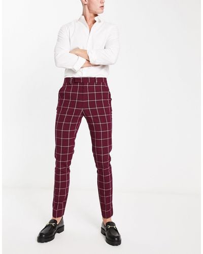 ASOS Pantalon habillé skinny à grands carreaux - bordeaux - Rouge