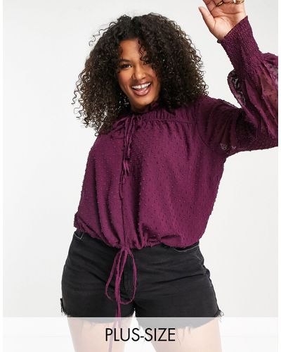 Missguided Dobby Blouse With Shir Sleeve - Purple