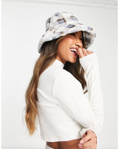French Connection Check Supersoft Bucket Hat - White