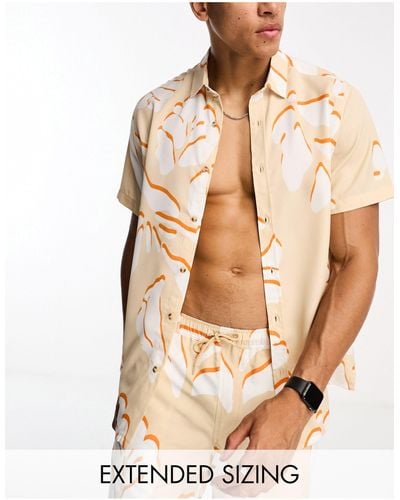 ASOS – locker geschnittenes hemd mit großem hawaii-muster, kombiteil - Weiß
