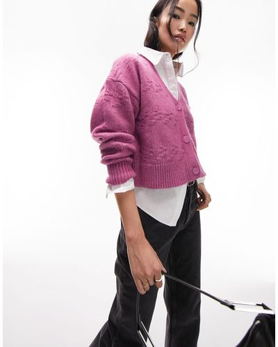TOPSHOP Basket Weave Stitch Cardigan - Pink