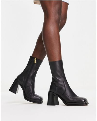 ASOS Restore Leather Mid-heel Boots - Black