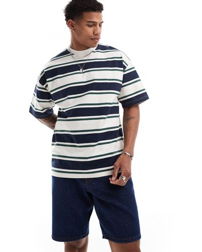 SELECTED – schweres oversize-t-shirt mit streifen - Blau