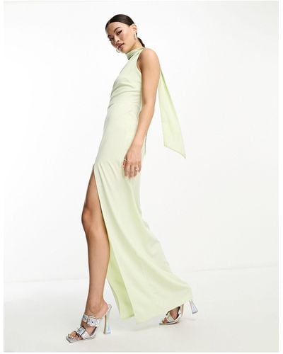 Vesper Scarf Detail Thigh Split Maxi Dress - White