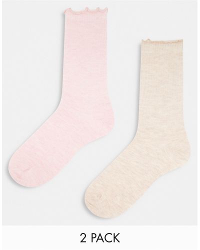 ASOS 2 Pack Frill Top Calf Length Socks - Pink