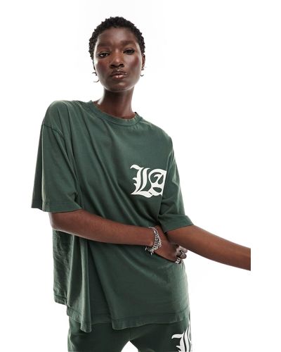 ASOS Boyfriend Fit T-shirt Co-ord With La Graphic - Green