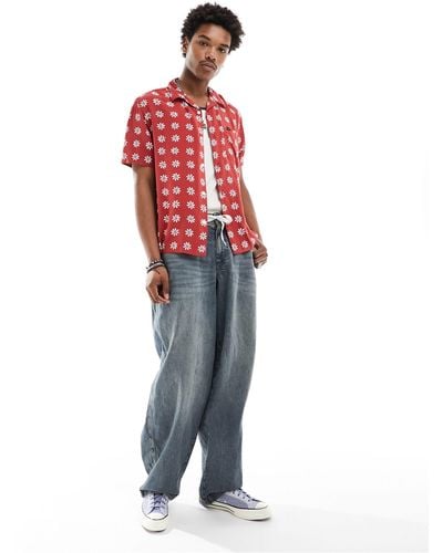 Lee Jeans – kurzärmliges, lockeres resort-hemd - Rot