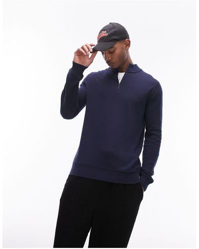 TOPMAN Essentials 1/4 Zip Sweater - Blue