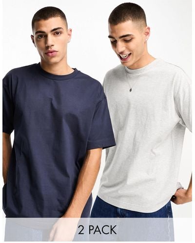 Cotton On Cotton On 2 Pack Relaxed T-shirts Grey Navy - Blue