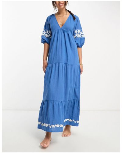 Accessorize Maxi Embroided Beach Summer Dress - Blue
