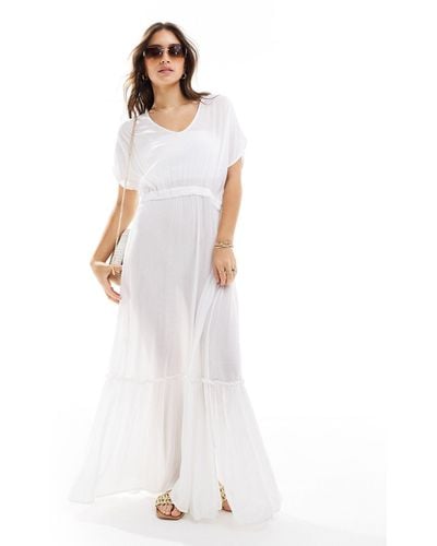 South Beach Crinkle Viscose Tiered Beach Maxi Dress - White