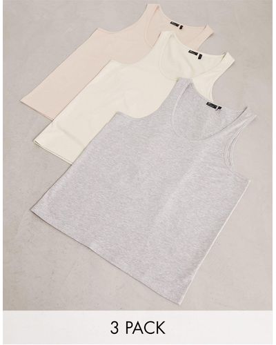 ASOS 3 Pack Singlet With Scoop Neck - Natural
