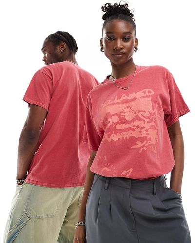 Reclaimed (vintage) Camiseta roja unisex extragrande con estampado gráfico efecto aerografiado - Rojo