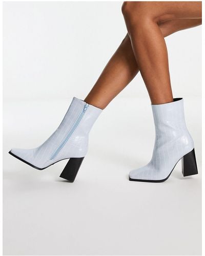 Truffle Collection Block Heel Square Toe Ankle Boots - Blue